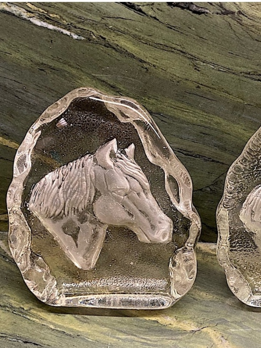 Lucite Horses Hand Crafted Figurines Set of 2 Vintage
